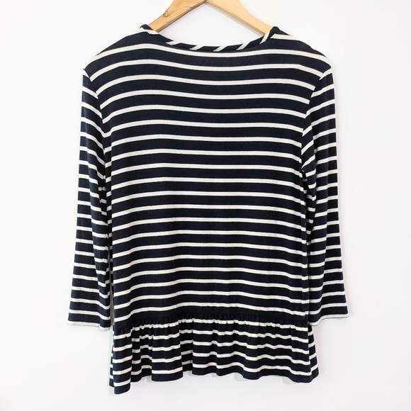DRAPER JAMES Peplum Sailor 3/4 Sleeve Stripe Navy Blue White Blouse Top Shirt - Picture 8 of 8